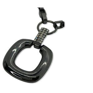 Black Enamel & Rhinestone Pendant Necklace Evening Gift Elegance